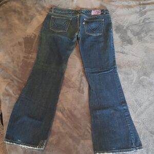 Volcom Women's Dark Blue Flare Jeans with Raw Hem